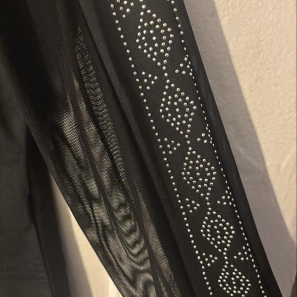 🖤 Black Rhinestone Mesh Bodysuit – 2XL – Sheer Cutout Statement Top - Picture 4 of 8
